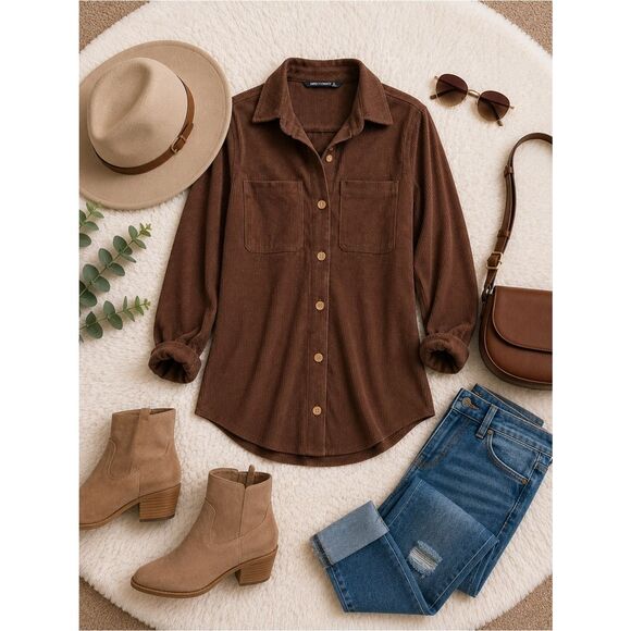 Tops - Brown  skeeve long Shirt